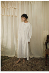 Vestido camisero largo de lino y algodón con cuello grande Trisha