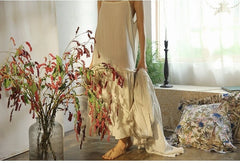 Vestido lencero largo escalonado de lino y algodón Lillian