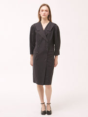 Chic Double-Breasted Linen Dress with Statement Collar and Puff Sleeves for Elegant Styling