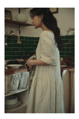 Vestido largo Claire de lino y algodón con mangas abullonadas