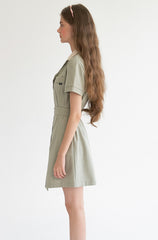 Short Sleeve Linen Shirt Dress with Waist Tie Belt and Contrast Collar for Effortless Chic