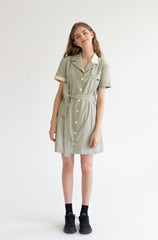 Short Sleeve Linen Shirt Dress with Waist Tie Belt and Contrast Collar for Effortless Chic