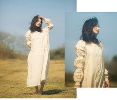 Laura Linen Cotton Square Neck Marie Sleeve Maxi Shirt Dress