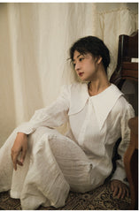 Vestido camisero largo de lino y algodón con cuello grande Trisha