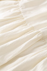 Elegant Tiered Puff Sleeve Linen Dress with Square Neckline and Flowy Silhouette