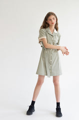 Short Sleeve Linen Shirt Dress with Waist Tie Belt and Contrast Collar for Effortless Chic