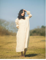 Laura Linen Cotton Square Neck Marie Sleeve Maxi Shirt Dress