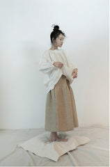 Alisha Linen Cotton Double Breasted Bishop Long Sleeve Shirt