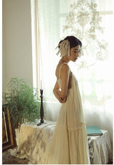 Vestido lencero largo escalonado de lino y algodón Lillian