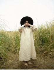 Vestido largo de lino y algodón Morgan con cuello Peter Pan y mangas obispo