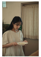 Vestido largo Claire de lino y algodón con mangas abullonadas