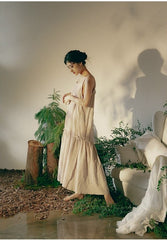 Vestido lencero largo escalonado de lino y algodón Lillian