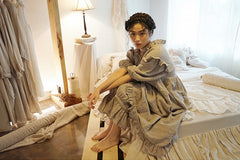 Vestido largo Madeline de lino y algodón con mangas abullonadas y volantes