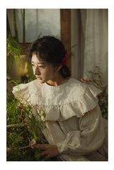 Vestido de lino y algodón Sherry con mangas largas y volantes