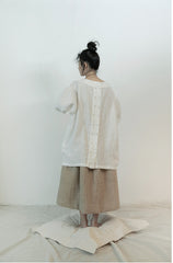 Alisha Linen Cotton Double Breasted Bishop Long Sleeve Shirt