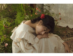 Vestido de lino y algodón Sherry con mangas largas y volantes