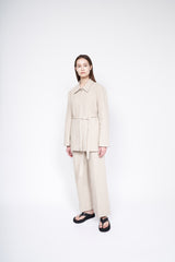 Tailored Linen Blend Blazer with Belted Waist and Wide Lapel – Lightweight Summer Outerwear