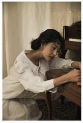 Vestido camisero largo de lino y algodón con cuello grande Trisha