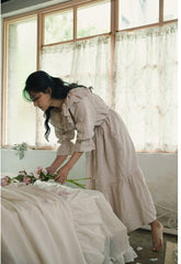 Corinne Linen Cotton Off Shoulder Ruffle Maxi Dress