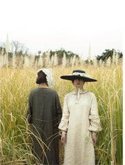 Vestido largo de lino y algodón Morgan con cuello Peter Pan y mangas obispo