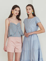 Cotton Poplin Midi Dress with Tiered Skirt and Belted Waist – Cap Sleeve Summer Essential