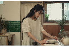 Vestido largo Claire de lino y algodón con mangas abullonadas