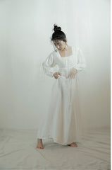 Lorena Linen Cotton Square Neck Lace Up Maxi Dress