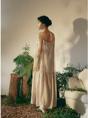 Vestido lencero largo escalonado de lino y algodón Lillian