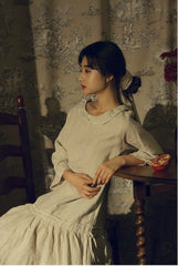 Vestido largo de lino y algodón Suzanne