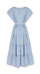 Cotton Poplin Midi Dress with Tiered Skirt and Belted Waist – Cap Sleeve Summer Essential