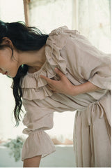 Corinne Linen Cotton Off Shoulder Ruffle Maxi Dress