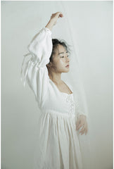 Lorena Linen Cotton Square Neck Lace Up Maxi Dress