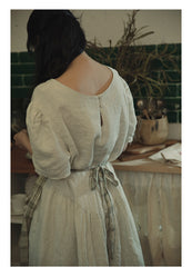 Vestido largo Claire de lino y algodón con mangas abullonadas