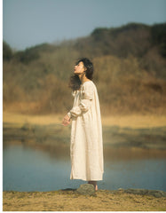 Laura Linen Cotton Square Neck Marie Sleeve Maxi Shirt Dress