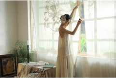 Vestido lencero largo escalonado de lino y algodón Lillian