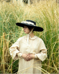 Vestido largo de lino y algodón Morgan con cuello Peter Pan y mangas obispo