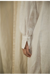 Vestido camisero largo de lino y algodón con cuello grande Trisha