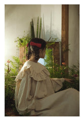 Vestido de lino y algodón Sherry con mangas largas y volantes