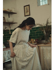 Vestido largo Claire de lino y algodón con mangas abullonadas