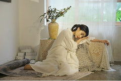 Vestido largo vintage Melissa de lino y algodón con mangas Marie