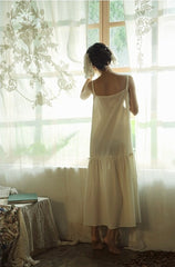 Vestido lencero largo escalonado de lino y algodón Lillian