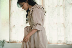 Corinne Linen Cotton Off Shoulder Ruffle Maxi Dress