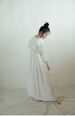 Lorena Linen Cotton Square Neck Lace Up Maxi Dress