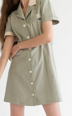 Short Sleeve Linen Shirt Dress with Waist Tie Belt and Contrast Collar for Effortless Chic