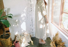 Vestido largo Elaine de lino y algodón con volantes