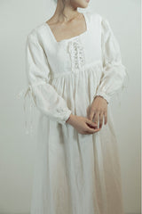 Lorena Linen Cotton Square Neck Lace Up Maxi Dress