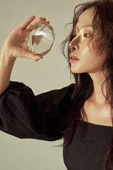 Linen Puff Sleeve Midi Dress with Square Neckline and Flared Hem