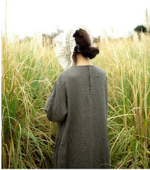 Vestido largo de lino y algodón Morgan con cuello Peter Pan y mangas obispo