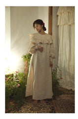 Vestido de lino y algodón Sherry con mangas largas y volantes