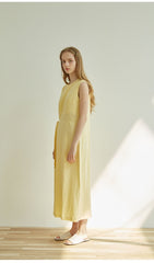 Sleeveless Midi Linen Dress for Women with Side Tie Detail and Back Keyhole Closure